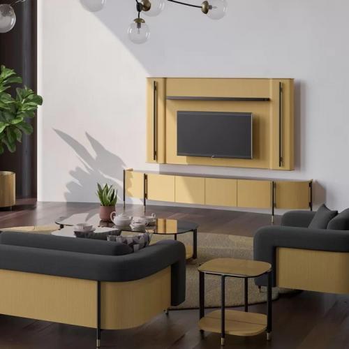 Moderner gelber & matt schwarzer hölzerner Luxus-TV-Schrank von Luxury Group International