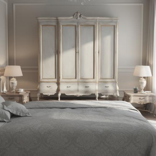 Mehrtüriger Barocker Luxus-Regalschrank in Elfenbein- und Gold-Finish mit geschwungener Aufbewahrungsbasis – Wohnzimmermöbel Lifestyle-Ansicht von Luxury Group International