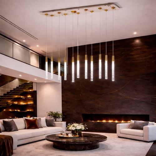 Lampada a Sospensione Multi Drop Crystal Gel LED con Finitura Dorata Lampadario di Lusso di Luxury Group International