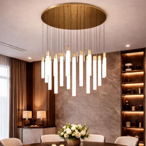 Multi LED white tube Antique Golden Pendent Luxury Chandelier by Luxury Group International