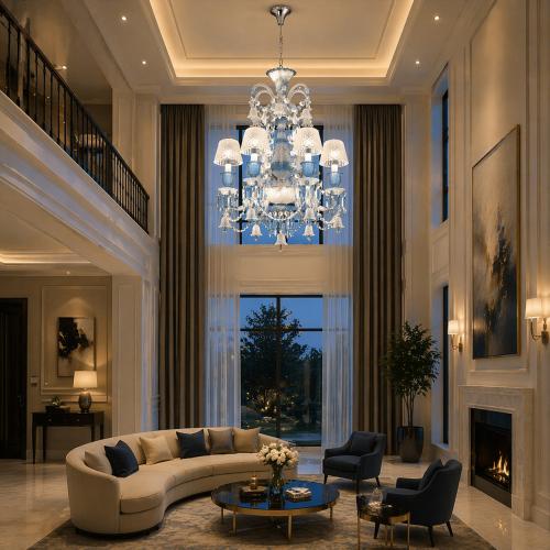Lampadario Classico Italiano in Cristallo con 6 Luci, Vetro Trasparente di Lusso di Luxury Group International
