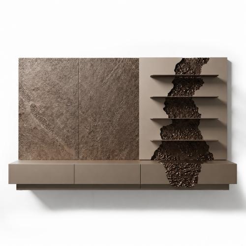 Mushroom brown & Cream Luxury TV unit With Golden Shelf by Luxury Group International