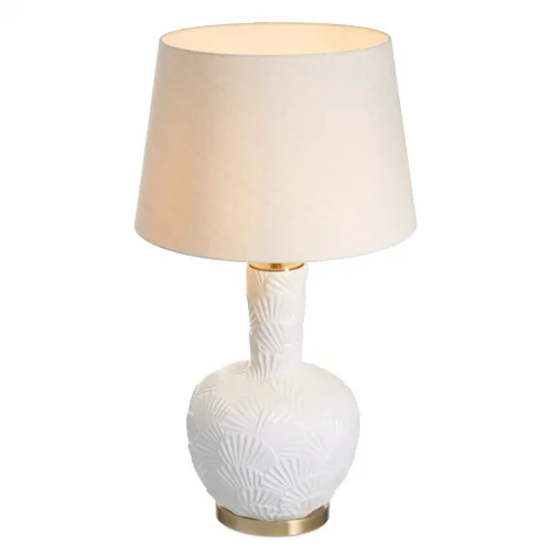 Lampada da tavolo di lusso con paralume avorio in ceramica a forma di vaso e finitura in ottone antico di Luxury Group International