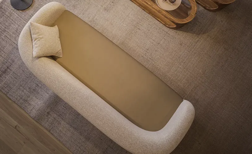 Olive & Cream Luxury 3 Seater Curved Sofa with Boucle Upholstery – Luxury Sofa – Hotel Sofa by Luxury Group International
