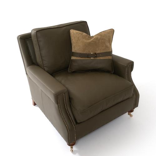 Olivgrünes Luxus-Ledersofa mit Messingrollen - Wohnzimmermöbel Draufsicht von Luxury Group International
