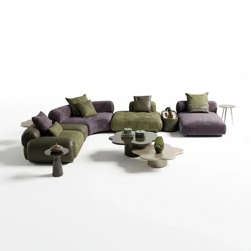 Conjunto de Sofá Modular Esquinero de Lujo en Verde Oliva y Púrpura por Luxury Group International