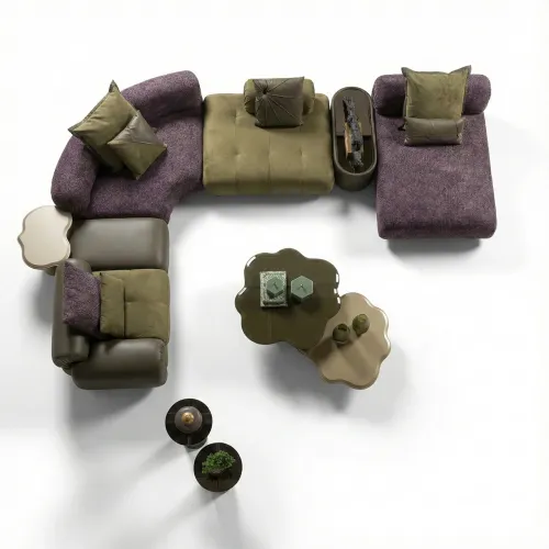 Conjunto de Sofá Modular Esquinero de Lujo en Verde Oliva y Púrpura por Luxury Group International