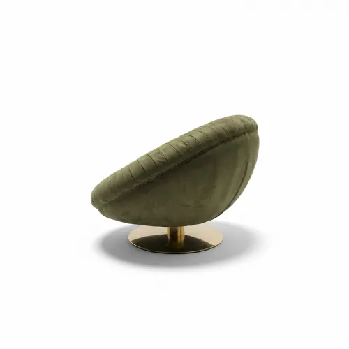 Olive Green Velvet Round 360-Degree Luxury Modern Swivel Round Arm Chair with Golden Base by Luxury Group International