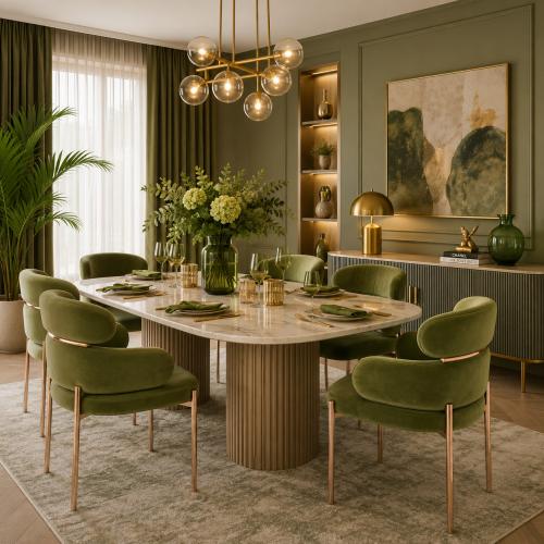 Olive green velvet luxury modern upholstered dining chair by Luxury Group International