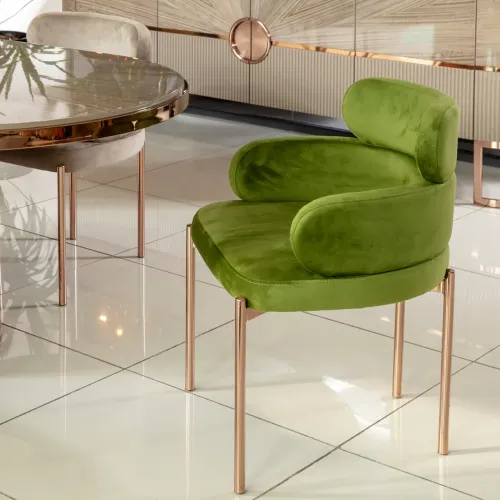 Olive green velvet luxury modern upholstered dining chair by Luxury Group International