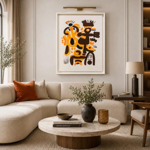 Orange & Black Luxus Zeitgenössische Abstrakte Wandkunst mit Formen von Luxury Group International