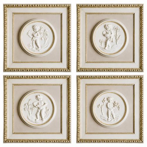 Luxury Cherub Relief Wall Art Set of 4 with Antique Ivory and Gold Framed Panels by Luxury Group International