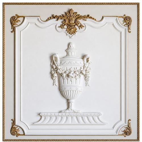 Ornate French Rococo Luxury Wall Art Plaque in Ivory White with Antique Gold Urn Relief by Luxury Group International