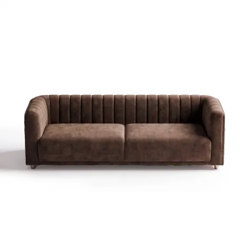 Sofá Moderno de Lujo en Terciopelo Marrón Oscuro con Brazos Enrollados y Asiento Acolchonado por Luxury Group International