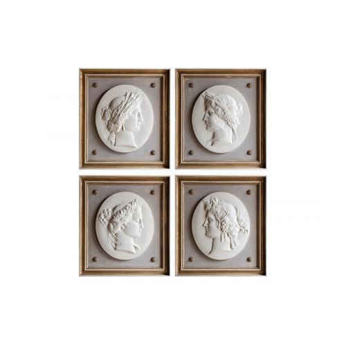 Luxury Neoclassical Cameo Portrait Wall Art Set of 4 with Antique Gold Framed Relief Panels by Luxury Group International