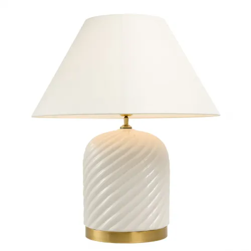 Lampada da Tavolo Moderna di Lusso in Ceramica Bianca con Finitura in Ottone Antico e Rilievo a Spirale di Luxury Group International