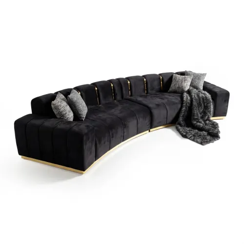 Sofá Moderno de Lujo Tapizado en Terciopelo Negro con Detalles Dorados por Luxury Group International
