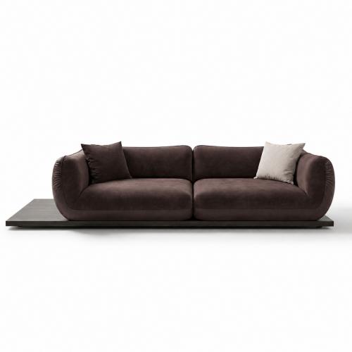 Dark Brown Premium Modern Luxury Leather Sofa with Integrated Coffee Table Module by Luxury Group International