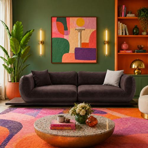 Sofá de Cuero Premium Moderno de Lujo Marrón Oscuro con Módulo Integrado de Mesa de Café por Luxury Group International