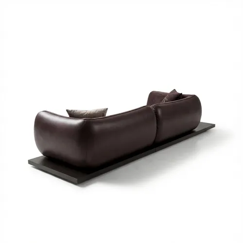 Sofá de Cuero Premium Moderno de Lujo Marrón Oscuro con Módulo Integrado de Mesa de Café por Luxury Group International
