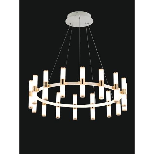Elegante Lampadario di Cristallo Moderno Rotondo con Tubo di Vetro e Cornice Dorata di Lusso di Luxury Group International