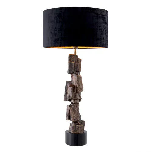 Luxuriöse Tischlampe mit schwarzem Schirm, Vintage-Messing-Finish und Granitsockel in skulpturalem Design von Luxury Group International