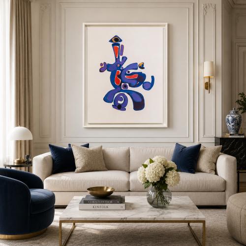 Lila-pinke Luxus abstrakte Wandkunst mit weißem Rahmen für Wanddekoration von Luxury Group International