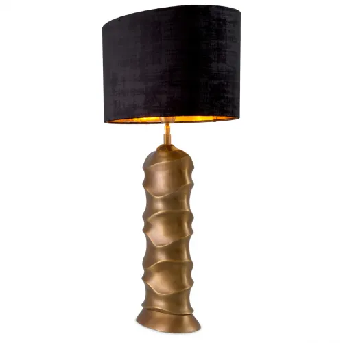 Lampada da Tavolo Moderna di Lusso Radiante in Ottone Vintage Oro Antico con Paralume Ovale Nero di Luxury Group International