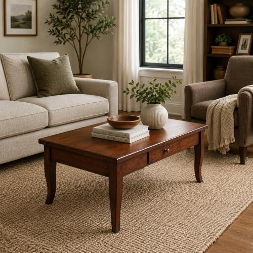 Table basse rectangulaire en bois de luxe avec rangement intégré par tiroir Vue lifestyle par Luxury Group International
