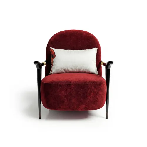 Roter Samt Luxus moderner Sessel mit schwarzem Metallgriff von Luxury Group International