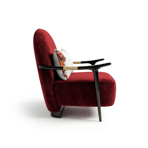Roter Samt Luxus moderner Sessel mit schwarzem Metallgriff von Luxury Group International
