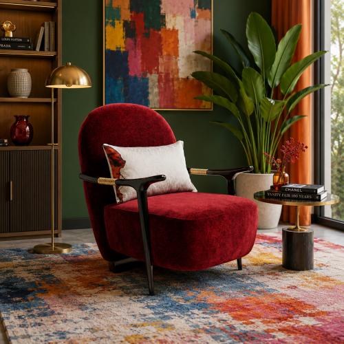 Roter Samt Luxus moderner Sessel mit schwarzem Metallgriff von Luxury Group International