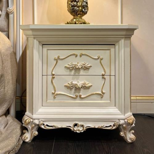 Regalia Elfenbein Gold Nachttisch - Luxuriöser Nachttisch mit Keramikplatte Emperador Gold von Luxury Group International