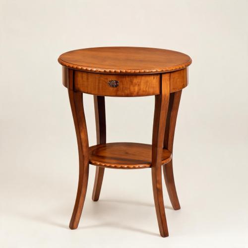 Round Wooden Luxury Side Table with Decorative Edge Detailing & Hidden Drawer Storage Front View by Luxury Group International