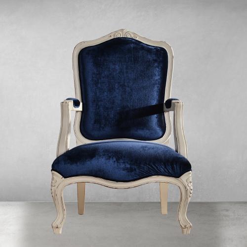 Royal Blue Velvet Luxury Baroque Upholstered Armchair in Hand-Carved Ivory Frame - Dining Room Furniture Front View by Luxury Group International