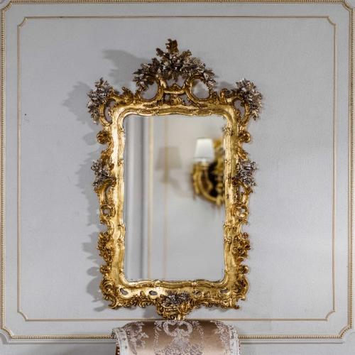 Royal Empire Mirror – Hand-Carved Walnut Finish with Gold Leaf Details by Luxury Group International
