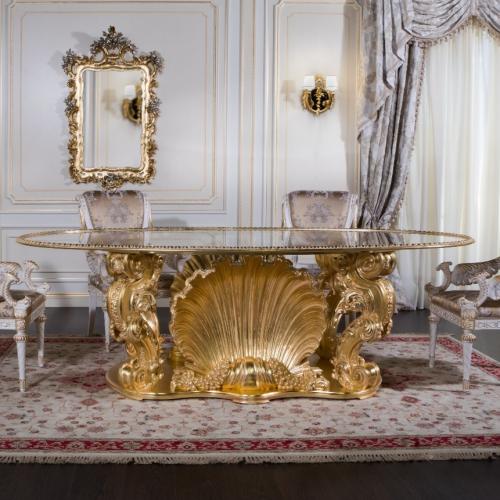Royal Empire Oval Table – Hand-Carved Crystal Top with Gold Leaf Finish by Luxury Group International
