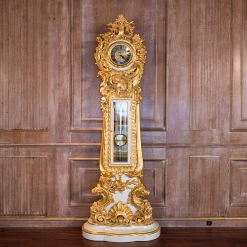 Royal Empire Pendulum Clock – Hand-Carved Ivory Lacquer Finish with Rose Gold Details by Luxury Group International