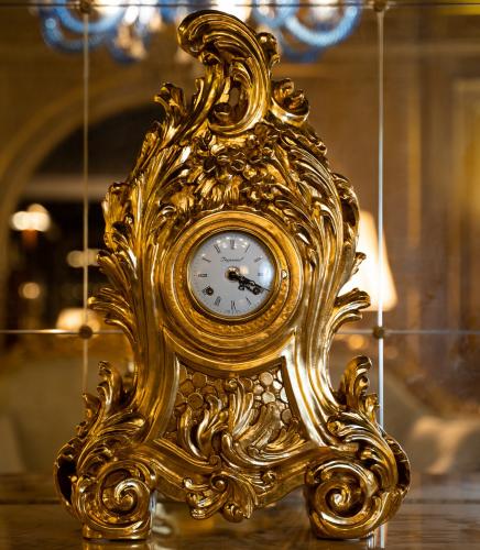 Royal Empire Table Clock – Hand-Carved Luxury Clock with Gold Leaf Finish by Luxury Group International