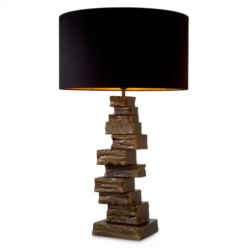 Splendida lampada da tavolo di lusso con paralume nero e finitura in ottone vintage placcata oro di Luxury Group International