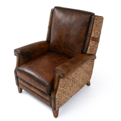 Rustic Leather Luxury Sofa with Handwoven Cane Panels & Nailhead Detailing - Living Room Furniture Top View by Luxury Group International