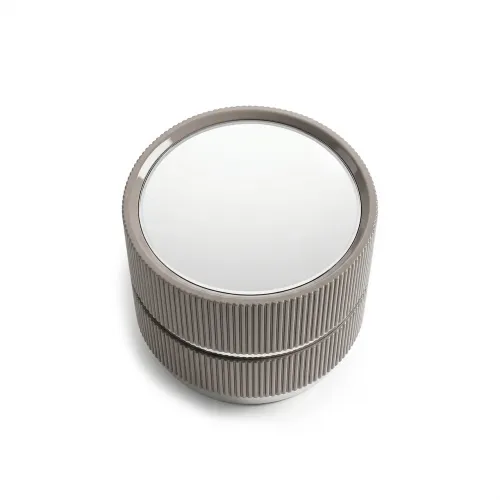Silver & gray Luxury Modern Round Drum Shape side Table with Fluted Design by Luxury Group International