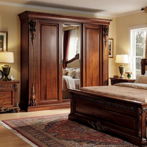 Armoire Baroque de Luxe en Bois à Portes Coulissantes avec Panneau Miroir Central & Pilastres Sculptés à la Main - Mobilier Baroque Vue lifestyle par Luxury Group International