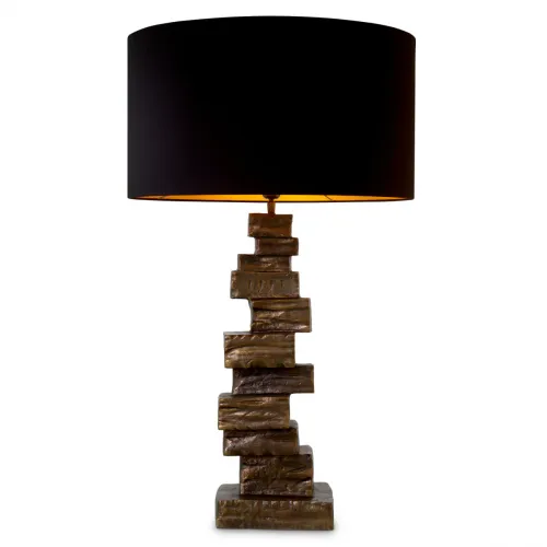 Splendida lampada da tavolo di lusso con paralume nero e finitura in ottone vintage placcata oro di Luxury Group International