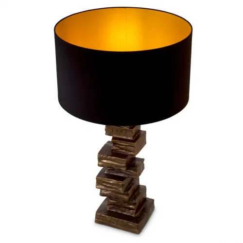 Splendida lampada da tavolo di lusso con paralume nero e finitura in ottone vintage placcata oro di Luxury Group International