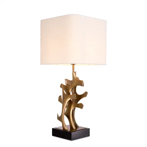 Lampada da Tavolo Elegante Moderna di Lusso con Paralume Bianco e Finitura Vintage in Ottone Dorato di Luxury Group International