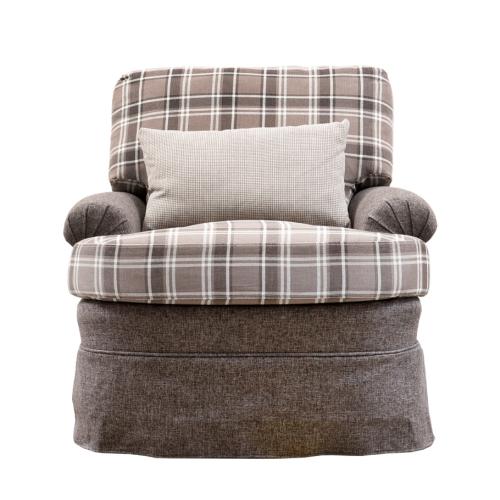Divano Singolo di Lusso in Tessuto Scozzese Taupe con Comfort Extra Imbottito - Arredamento per Soggiorno Vista frontale di Luxury Group International