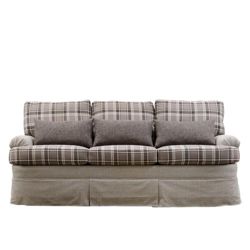 Sofá de Tres Plazas de Lujo en Tela a Cuadros Taupe - Muebles para Sala Vista frontal por Luxury Group International