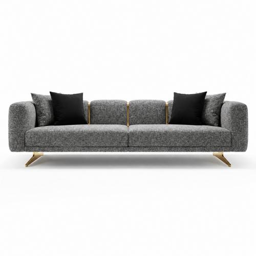 Gray Upholstered Luxury Modern Sofa With Golden Detailing by Luxury Group International
