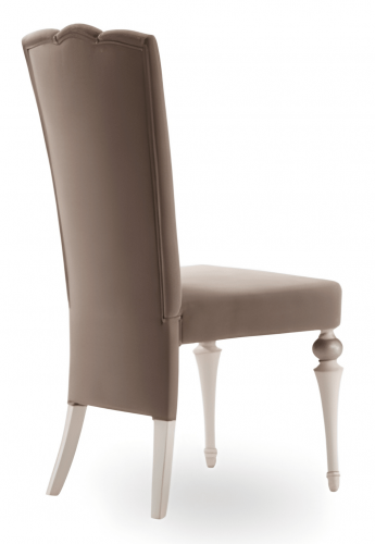 Triple-Channel High-Back Luxury Dining Chair in Taupe Velvet with Ivory Turned Leg Frame - Dining Room Furniture Back View by Luxury Group International